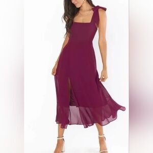 Show Me Your Mumu Women's Small Maxi Dress Chiffon Merlot Burgundy Wine Square